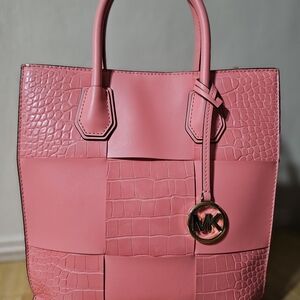 Michael Kors Pink Elegant Tote with Crocodile Embossed Texture